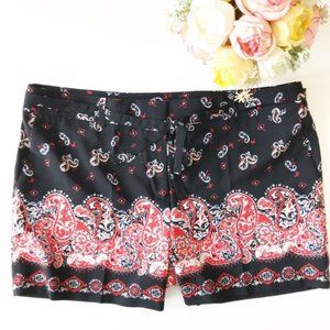 Loft Sunset Paisley Tie Waist Fluid Black Shorts